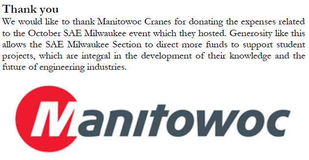 Thank-You to Manitowoc Cranes!